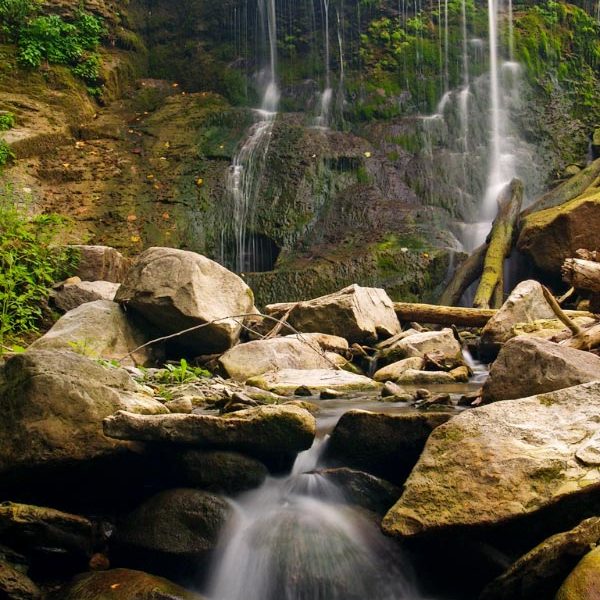 A closeup of a waterfall at Fellows Falls