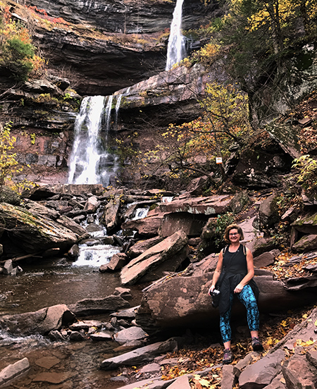 Kelly Lucero at the base of Kaaterskill Falls in the Catskill Mountains