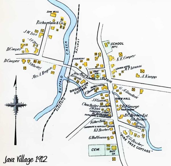 Historic 1912 map of Java Village and Beaver Meadow Creek