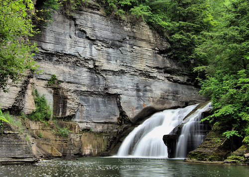 Kyle Hobart's photo of Potter's Falls in Ithaca, NY. The falls is alongside a large sheer cliff