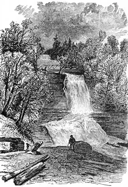 An engraving depicting Hector Falls, found in the Descriptive Guide Book to Watkins Glen