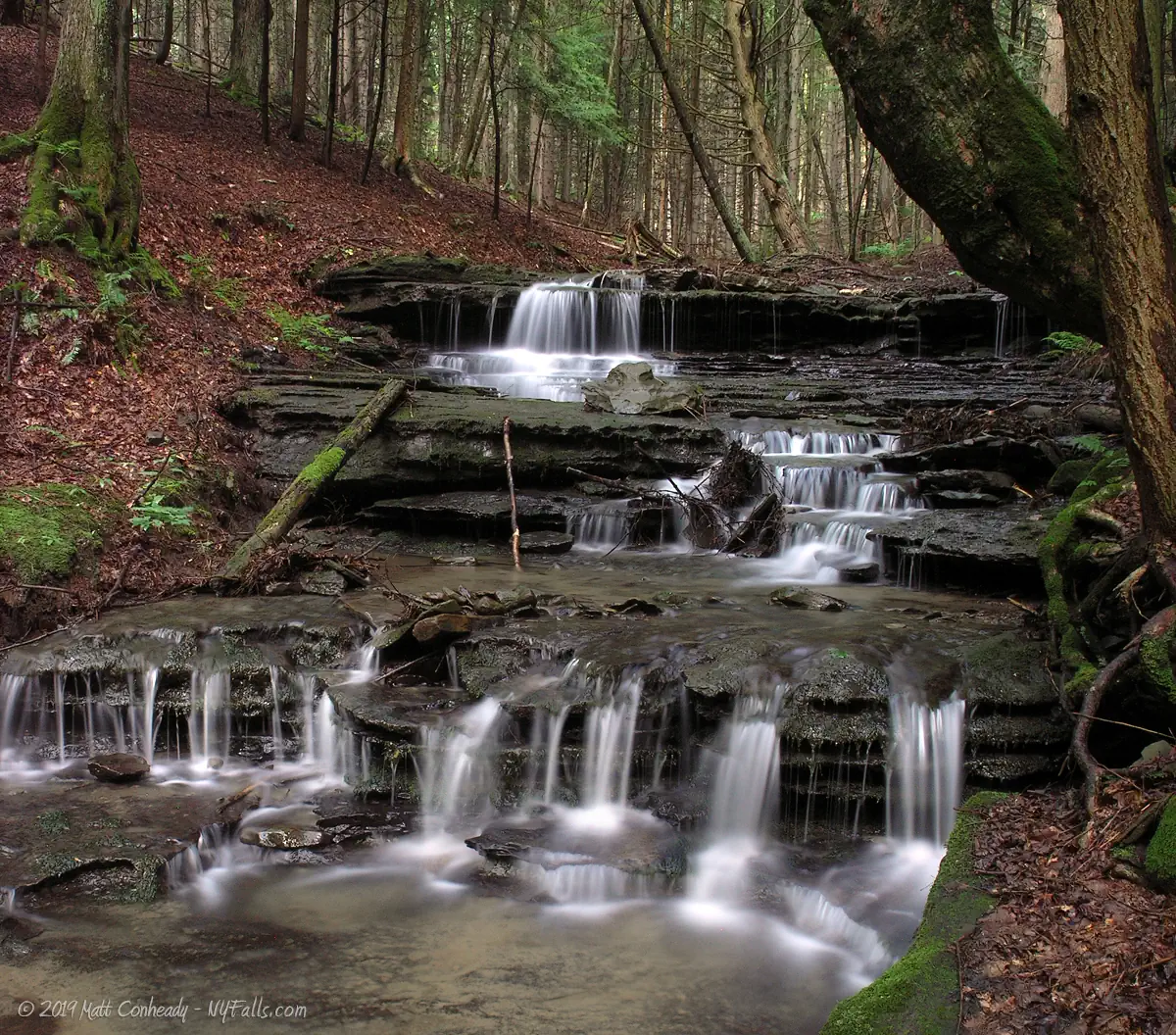 A view of Enchanted Hollow Falls in low flow