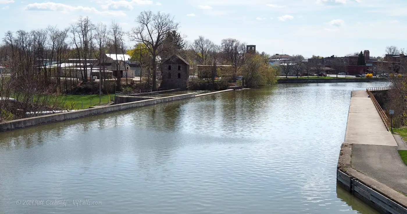 The Erie Canal in Medina above Medina Falls, but looking in the opposite direction towards the village.