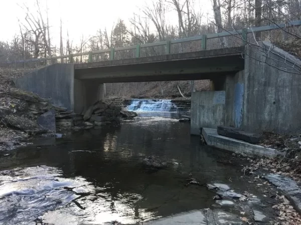 Wilsey Creek Falls through the bridge