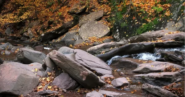 Kaaterskill Falls boulders in autumn