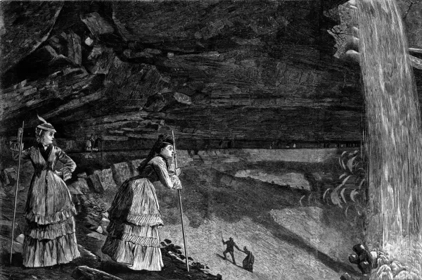 Under the Falls, Catskill Mountains engraving by Winslow Homer (1872)