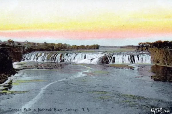 A vintage postcard of Cohoes Falls and Mohawk River, Cohoes, NY