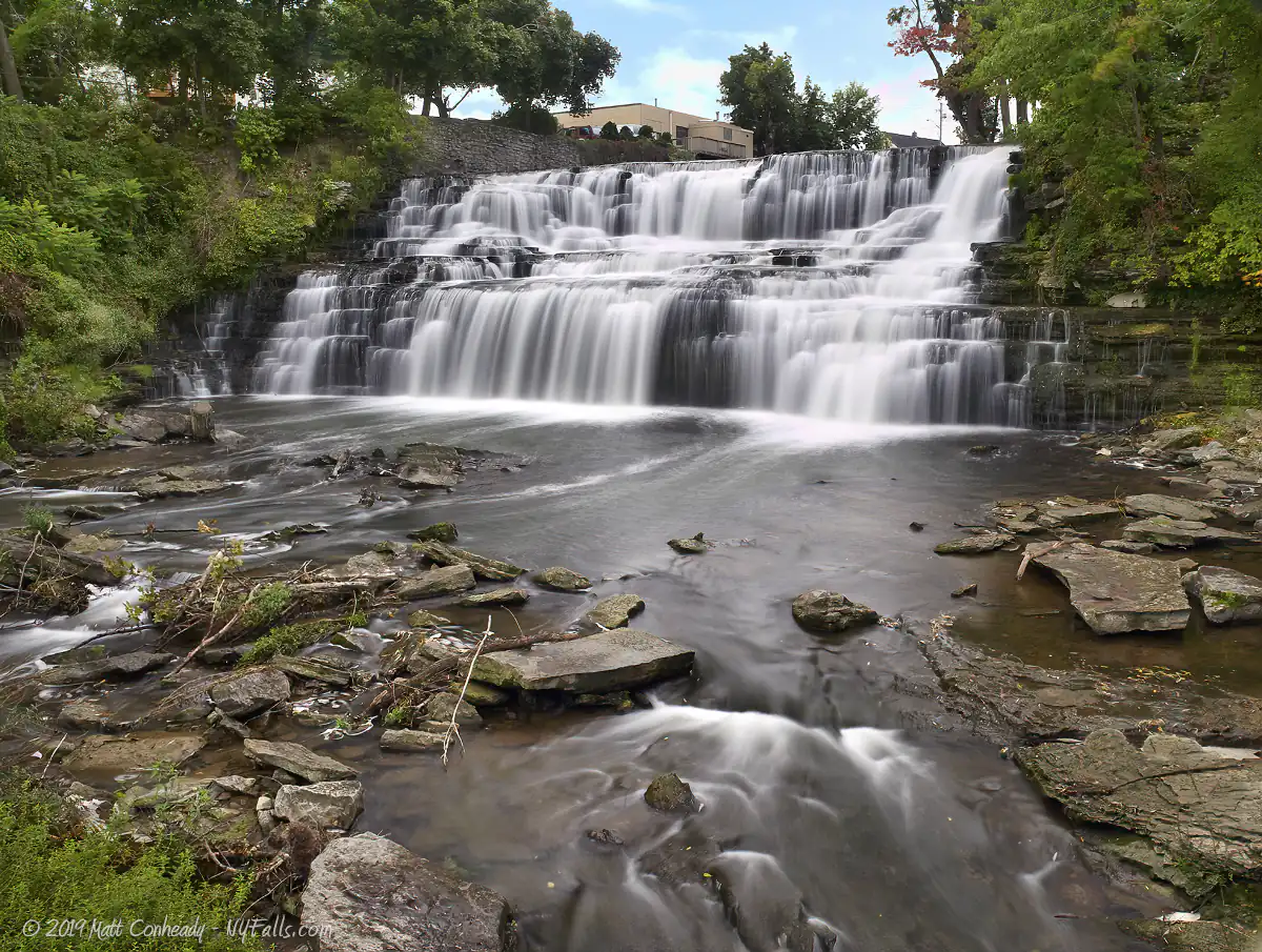 A view of Glen Falls in Williamsville showing a pool below the falls.