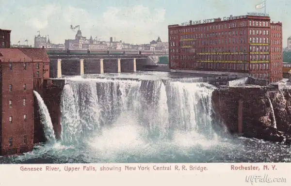 A vintage postcard of Rochester's High Falls