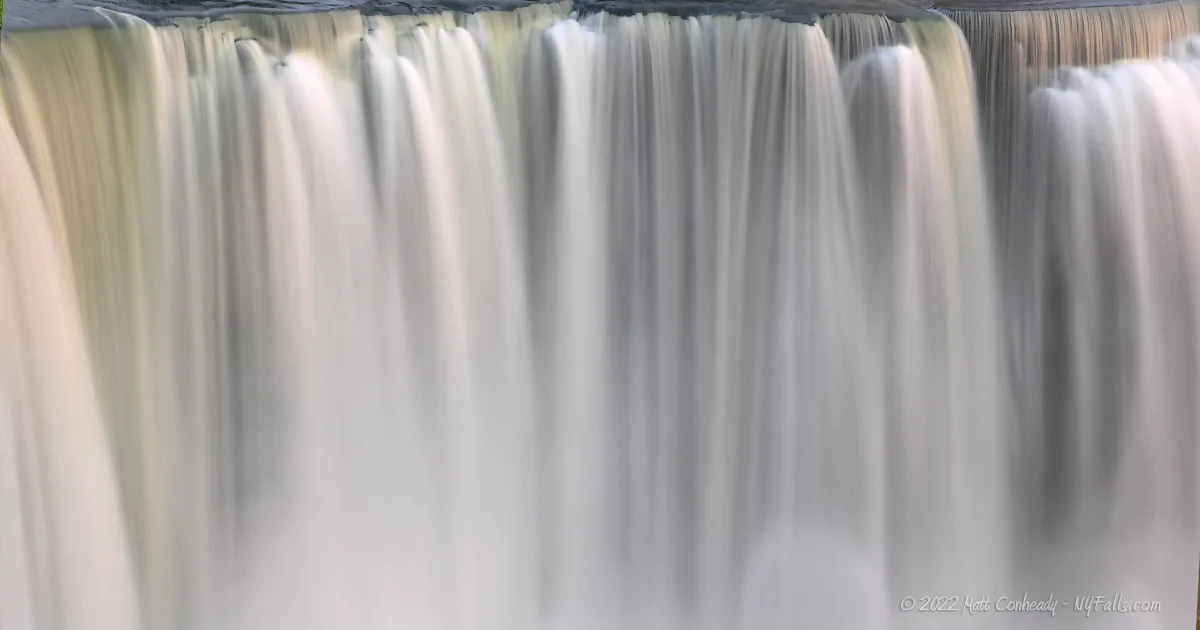 A closeup of High Falls with the water smoothed out by a slow shutter speed.