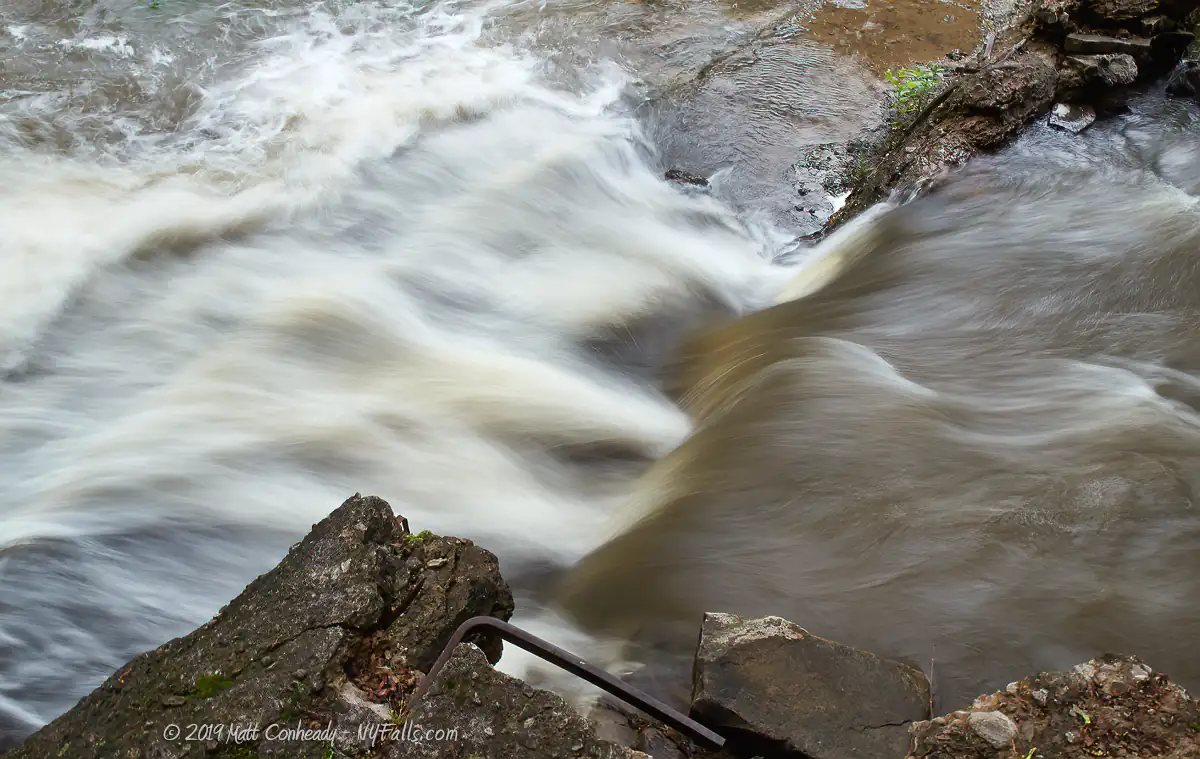 A view of a small cascade on Honeoye Creek where an old mill dam once stood.