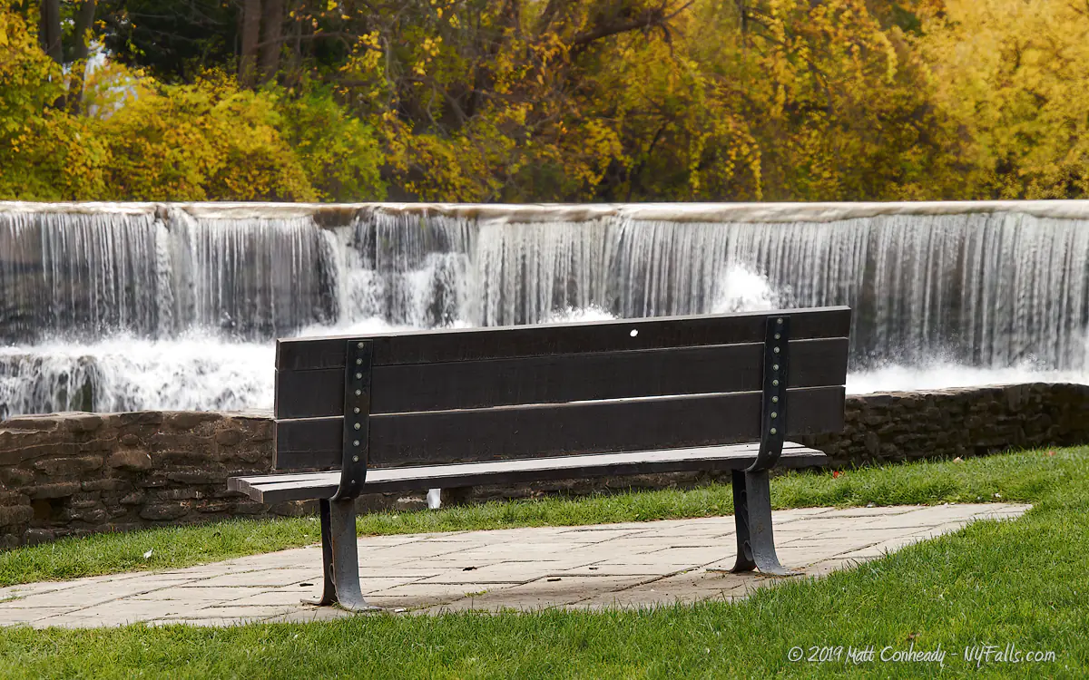 A bench with a great view of Honeoye Falls