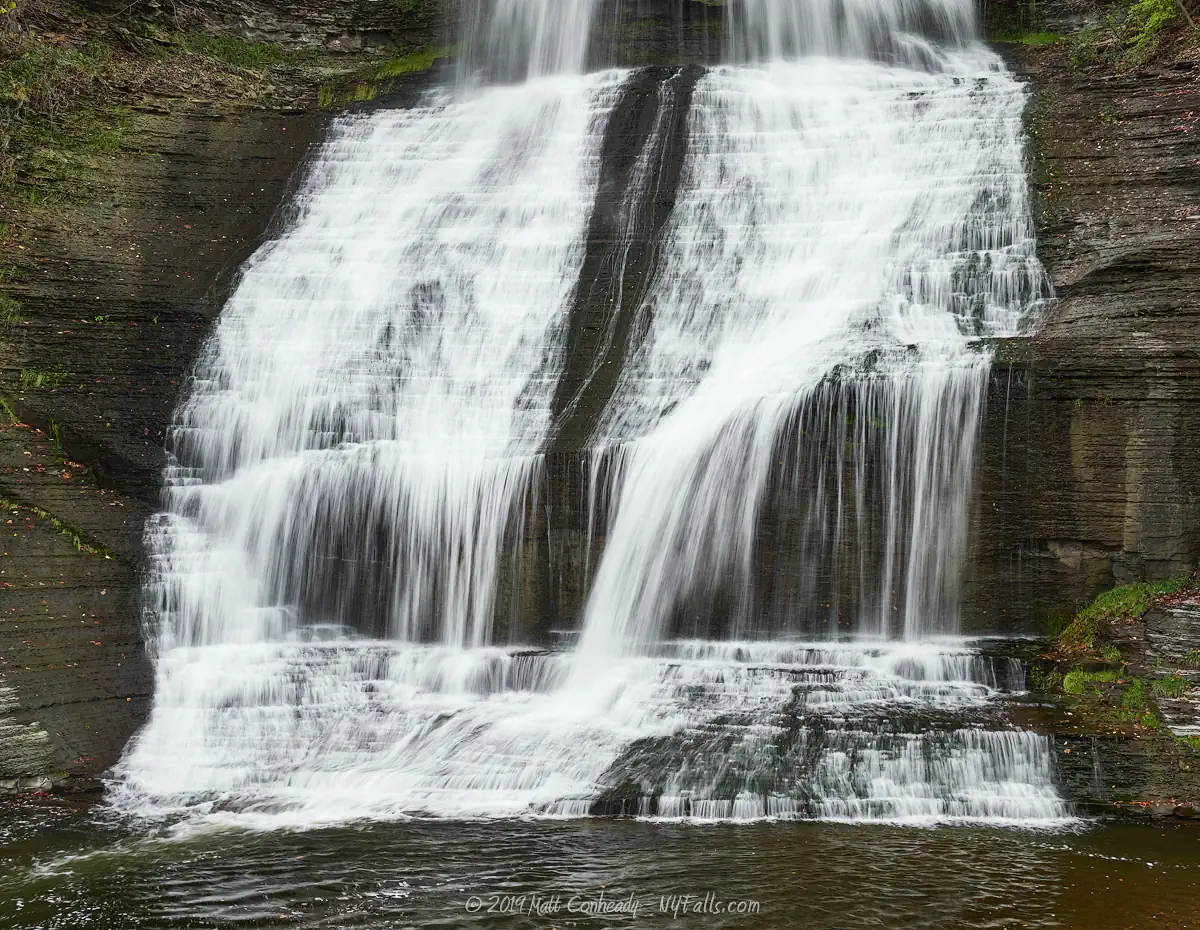 A closeup of the bottom half of Shequaga Falls