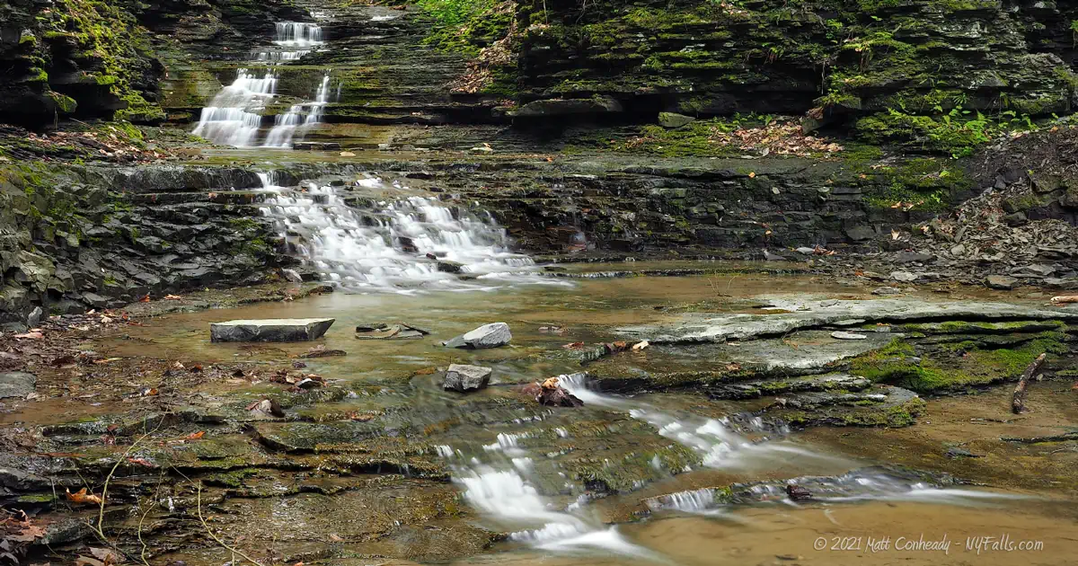 A long series of small cascades along Lick Brook