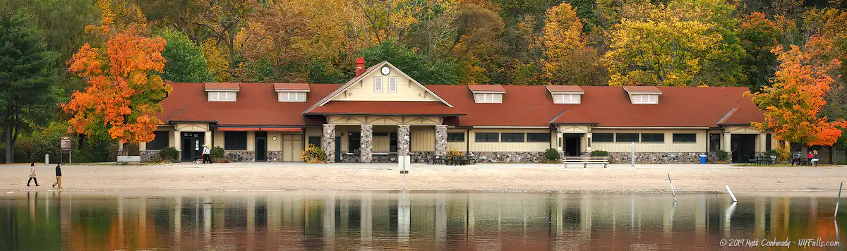 The bathhouse at the swimming beach of Green Lakes State Park