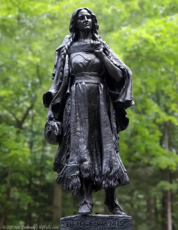 A statue of Mary Jemison at Letchworth State Park Council Grounds