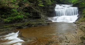 A waterfall in the upper gorge of Buttermilk Falls State Park.