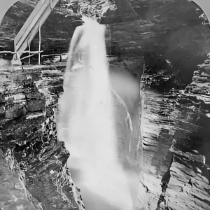 The first staircase built in Freer's Glen (Watkins Glen) taking visitors above Cavern Cascade.