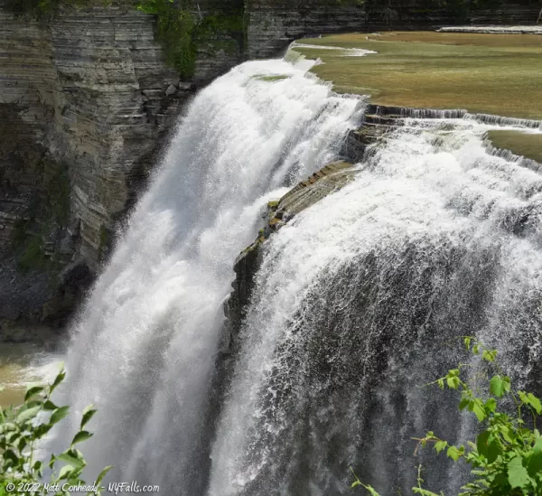 A close up of Letchworth State Park's Middle Falls revealing rock that looks like a face.