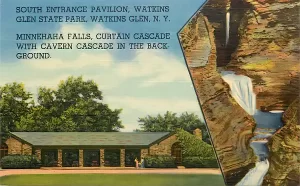 Vintage postcard of the south entrance to Watkin Glen State Park