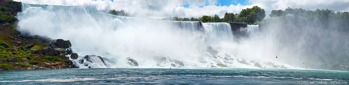 A panoramic view of American Falls (Rainbow Falls) taken from the Maid of the Mist.