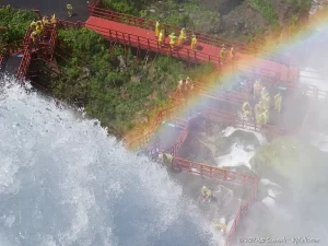 Looking down over the American (Rainbow) Falls at the Cave of the Winds deck.