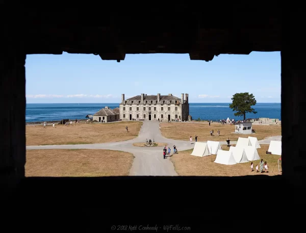 Fort Niagara's French Castle as seen from the redoubt lookout window.