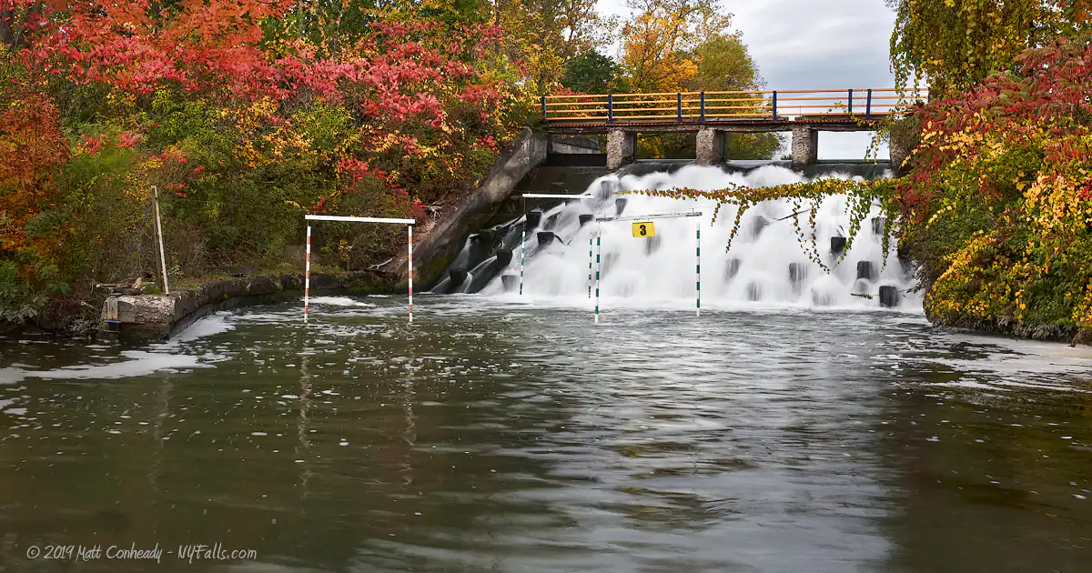 The man-made waterfall on a waste weir from the Canal at Lock 32