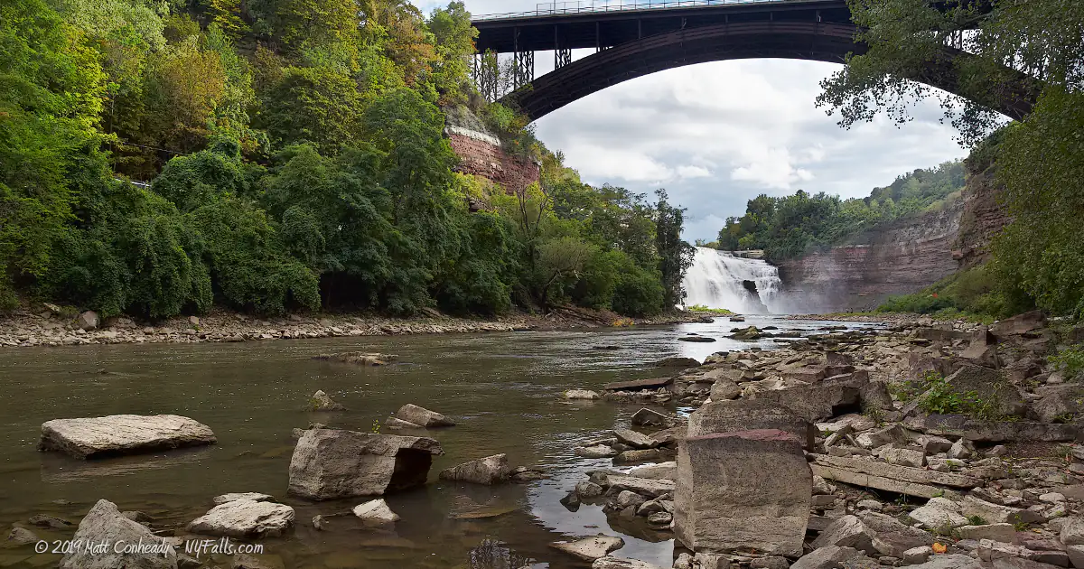 A view of the Genesee Gorge at Lower Falls with the Driving Park bridge