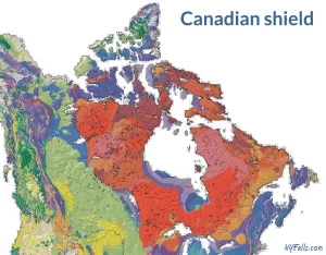 A map showing the location of the Canadian shield geographic feature