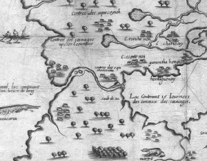 1612 map by Champlain that possibly depicts Niagara Falls.