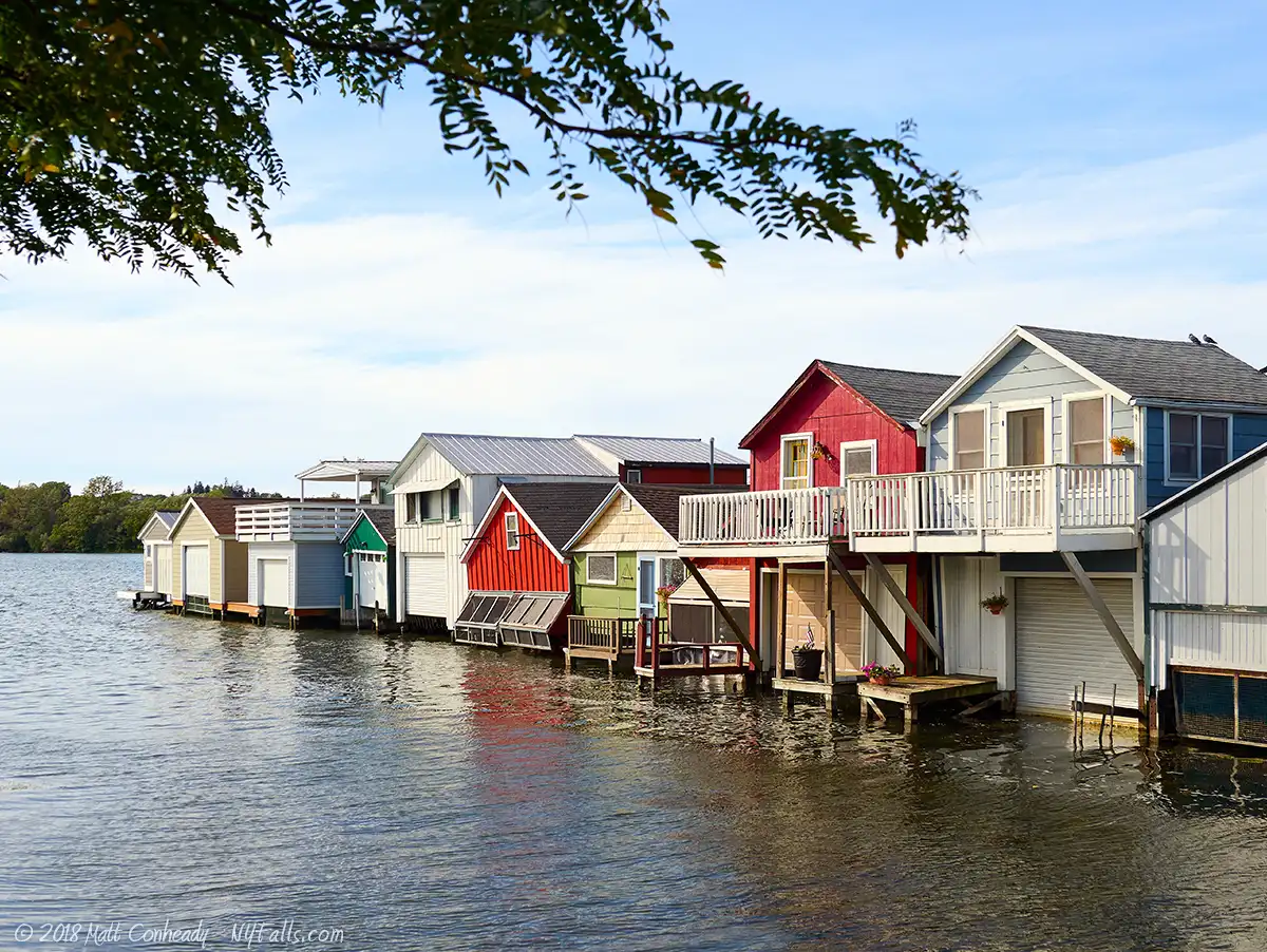 Boathouses on the Canandaigua City Pier.