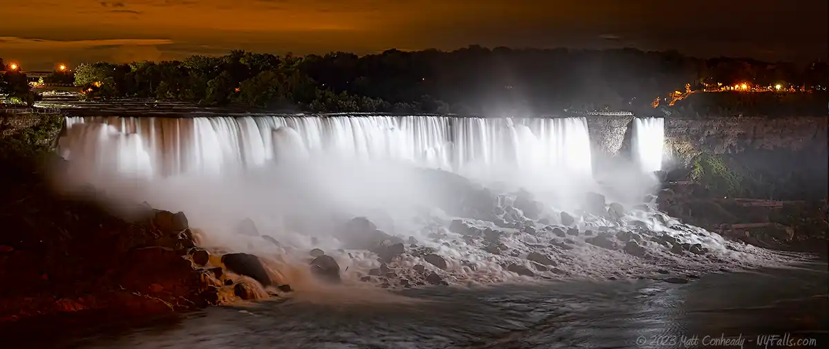 Niagara Falls illuminated in white