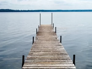 A small wooden dock on Cayuga Lake