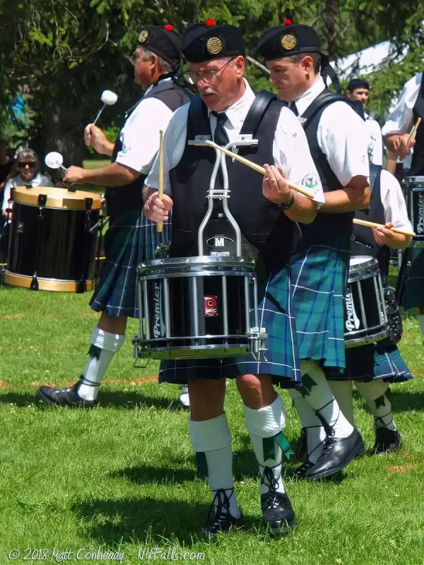 Scottish band playing at an event at Stewart Park in Ithaca
