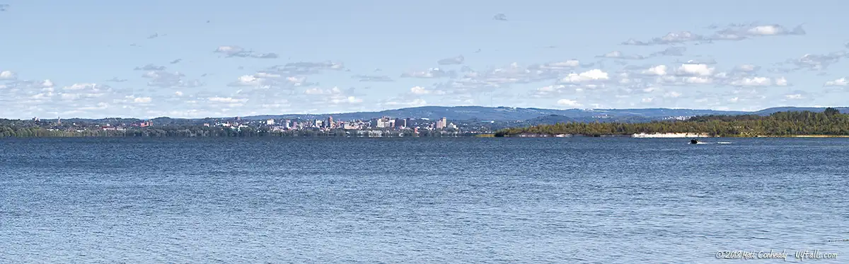 A panoramic view of Onondaga Lake and Syracuse