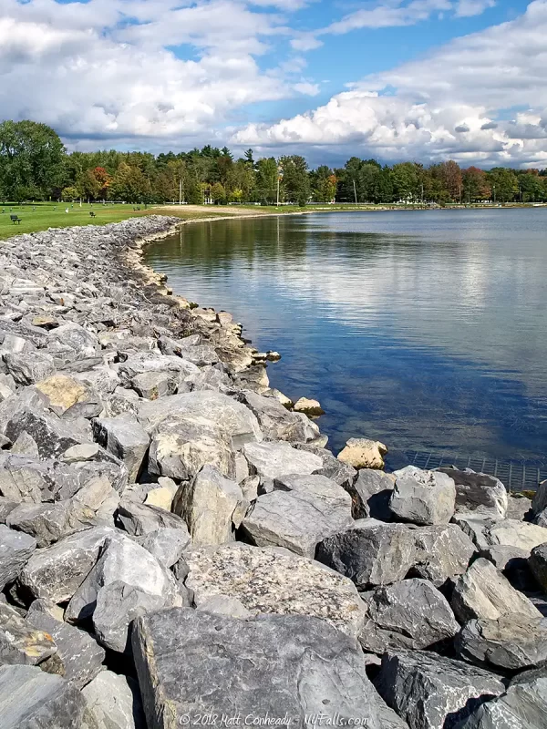 Large stones protect the shoreline of Owasco Lake at Emerson Park