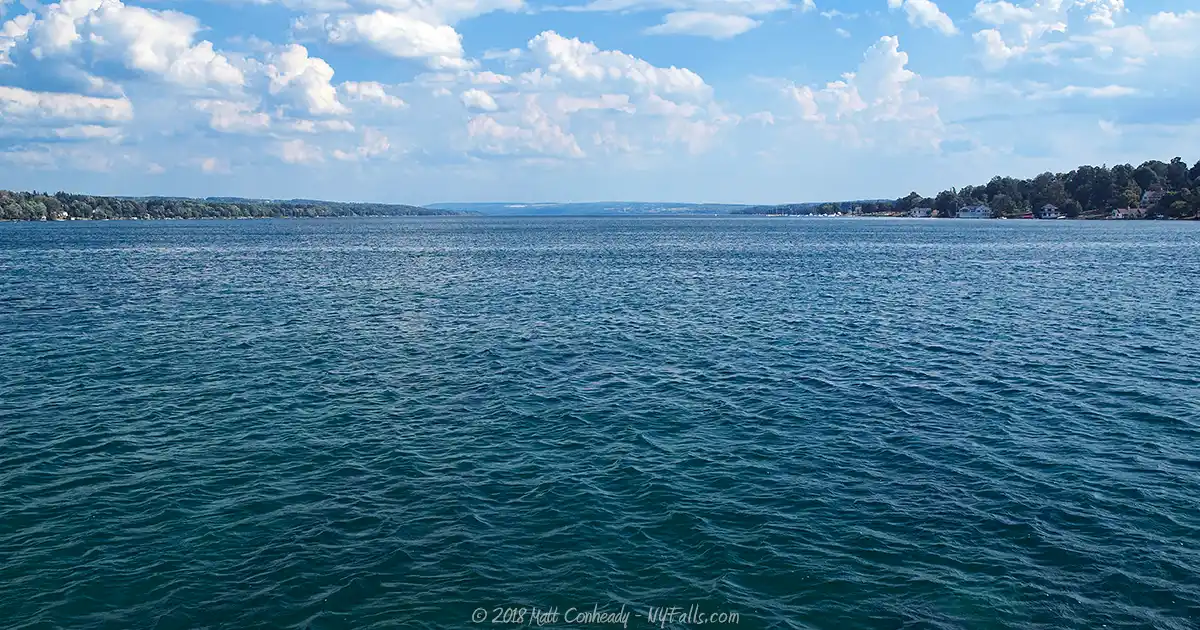 A clear view of Skaneateles Lake on a partly cloudy day