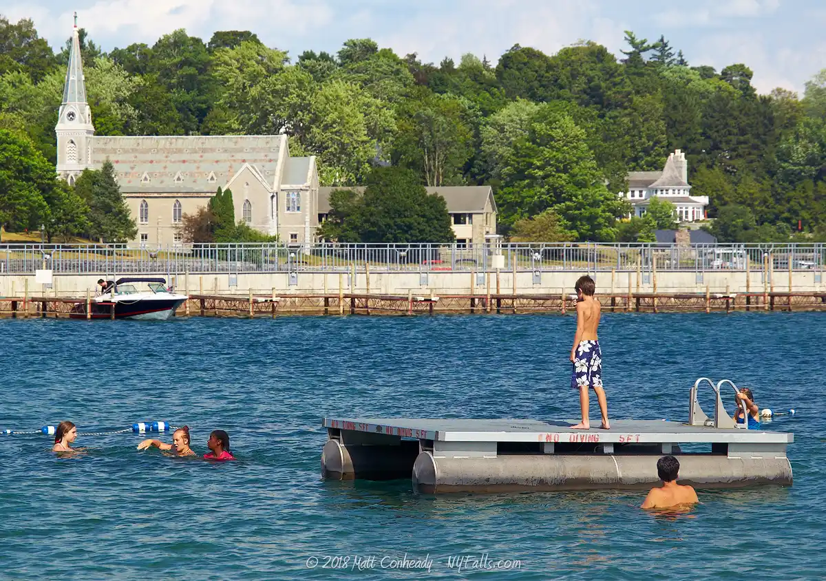 Kids playing and swimming at Shotwell Memorial Park on Skaneateles Lake