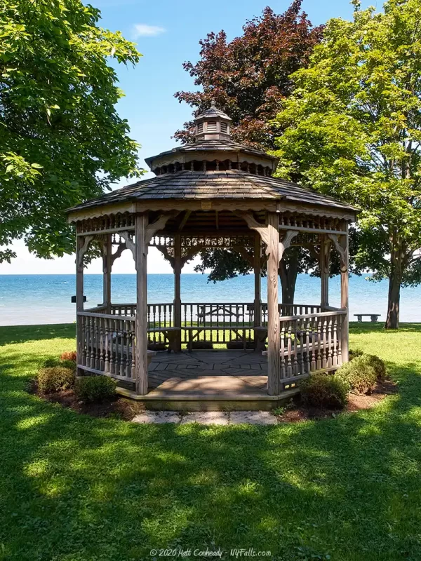 A Gazebo at Barker Bicentennial Park with Lake Ontario in the background