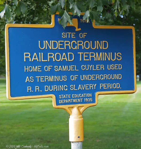 B. Forman Park, the site of an underground Railroad terminus. Home of Samuel Cuyler used as terminus of underground R.R. during Slavery period.