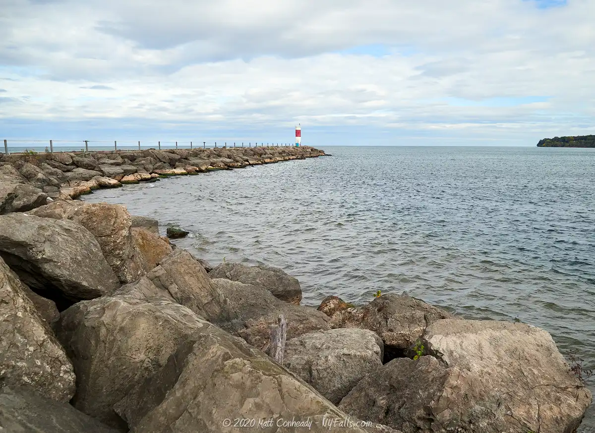 The Irondequoit Bay Outlet at Seabreeze Pier (on the left)