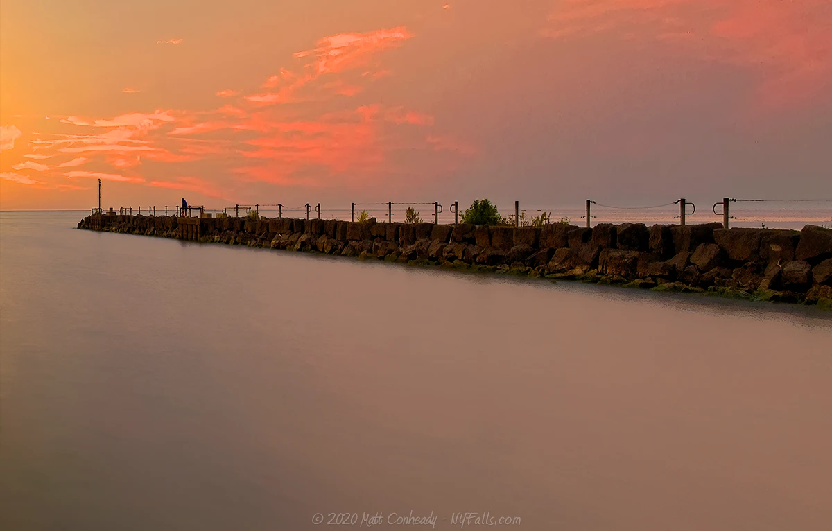 Webster Park pier on Lake Ontario at sunset