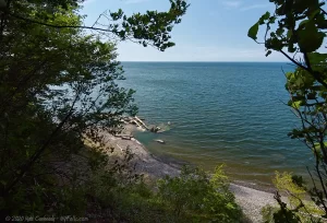 A view of Lake Ontario from the bluffs at the north end of camp Beechwood State Park