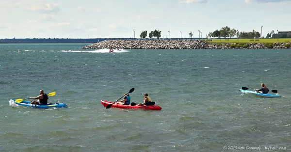 Kayakers set off on Lake Erie from Gallagher Beach