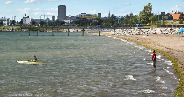 Kayakers set off on Lake Erie from Gallagher Beach