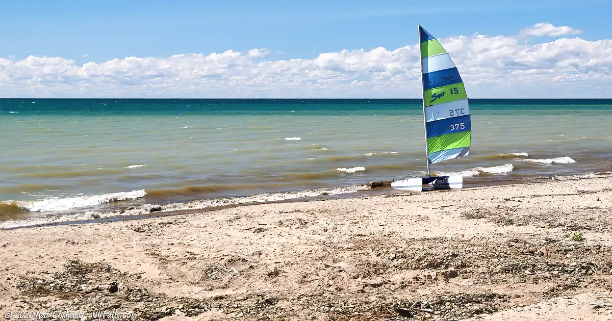 A sailboard on the beach of Lake Erie