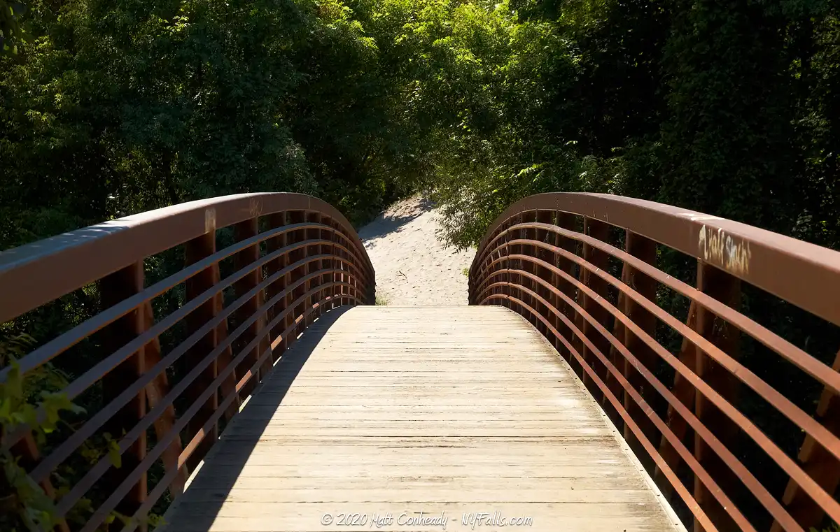 The bridge over Big Sister Creek that leads to Bennet Beach
