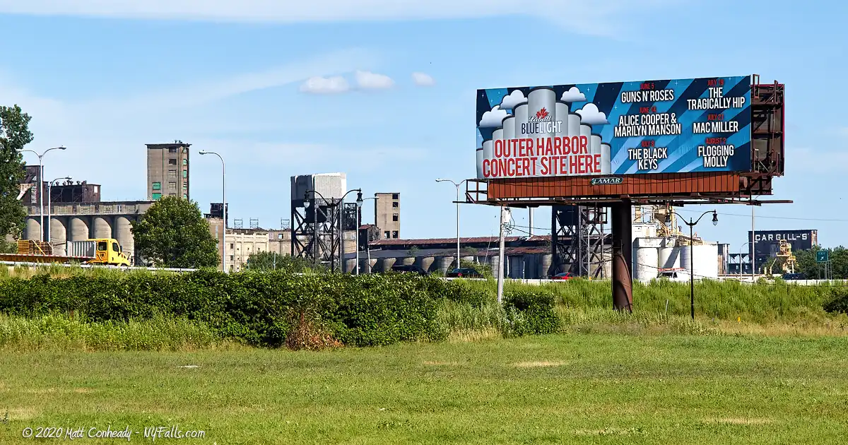A billboard a the Outer Harbor promoting Buffalo's Summer Concert Series.