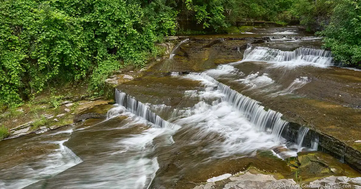 Wide angle photograph of Judd Falls in Ithaca, NY